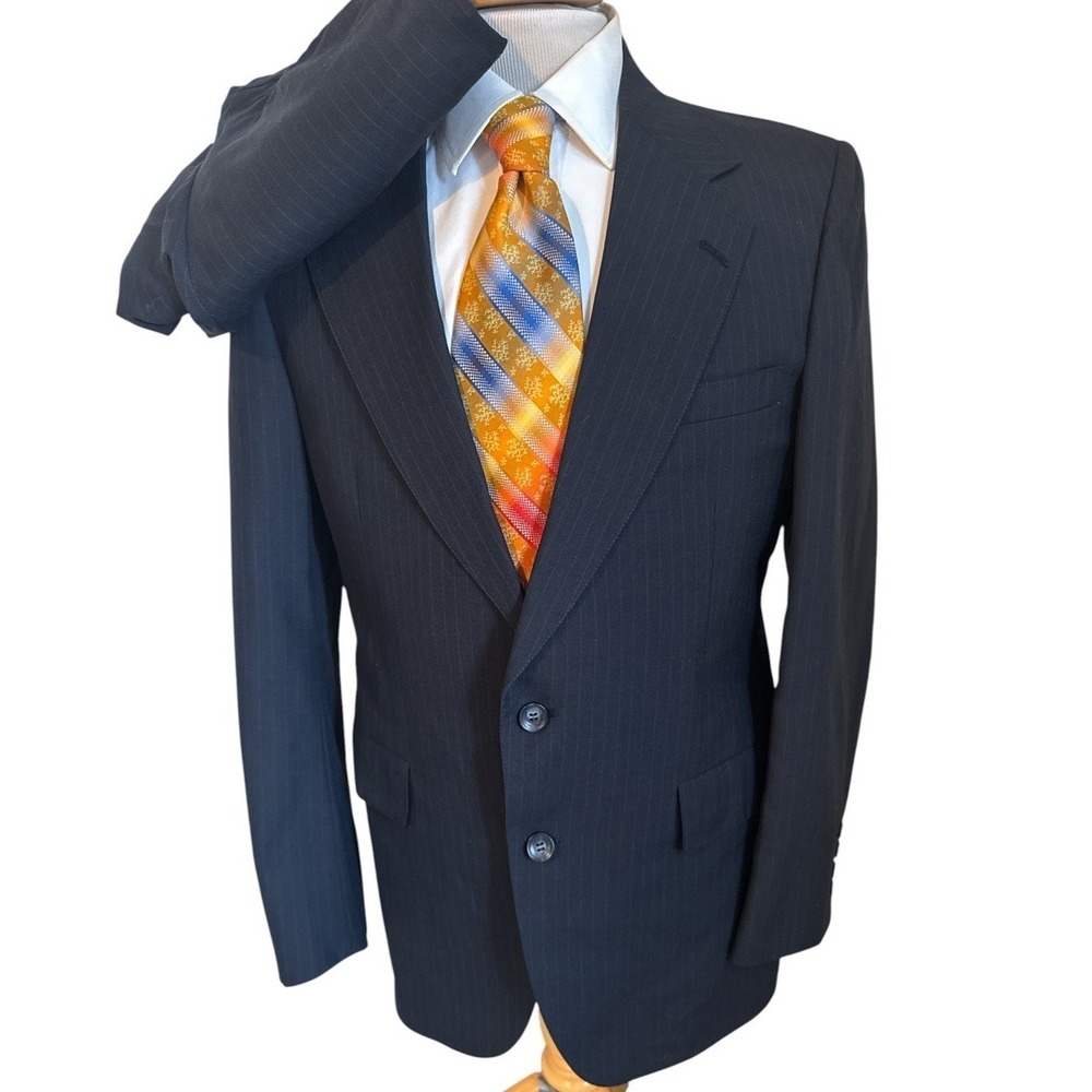 Adams Row Suit Sz 39R Jacket Blue Pinstripe Wool Pants 33 x 30 VTG USA Made
